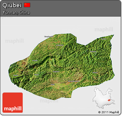 Satellite 3D Map of Qiubei, single color outside