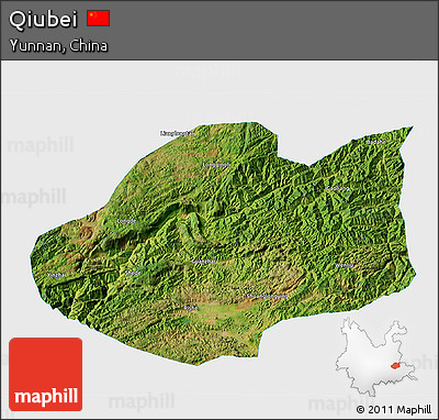 Satellite 3D Map of Qiubei, single color outside