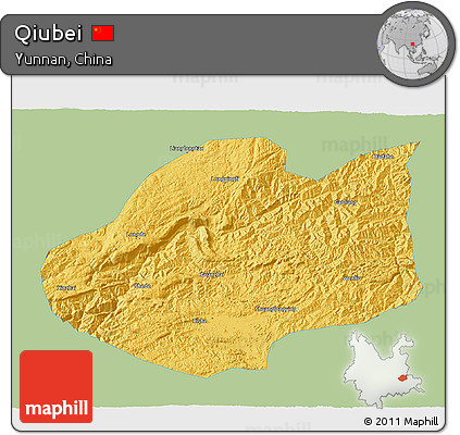 Savanna Style 3D Map of Qiubei, single color outside
