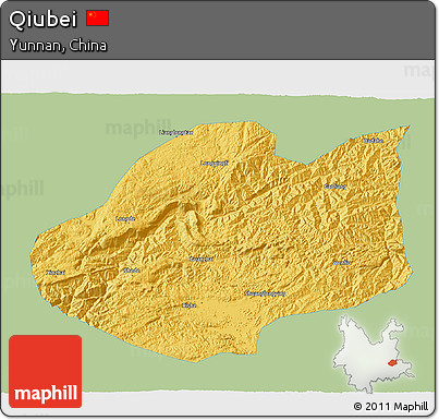 Savanna Style 3D Map of Qiubei, single color outside