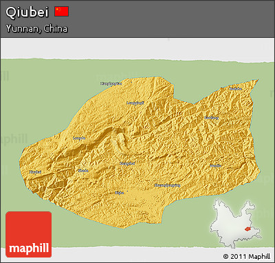 Savanna Style 3D Map of Qiubei, single color outside