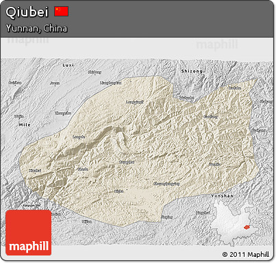 Shaded Relief 3D Map of Qiubei, desaturated