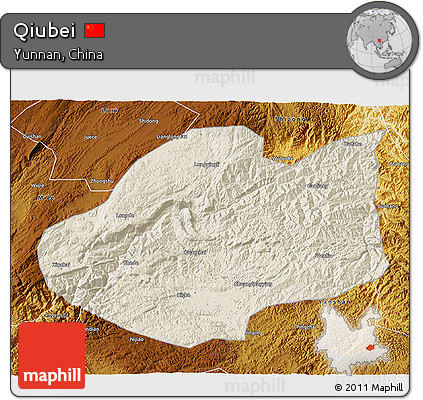 Shaded Relief 3D Map of Qiubei, physical outside