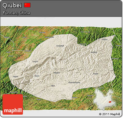Shaded Relief 3D Map of Qiubei, satellite outside