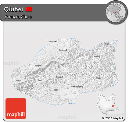 Silver Style 3D Map of Qiubei, single color outside