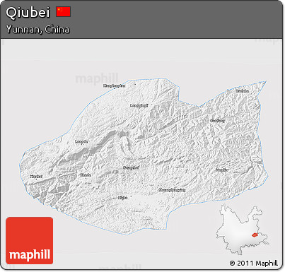 Silver Style 3D Map of Qiubei, single color outside