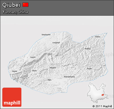 Silver Style 3D Map of Qiubei, single color outside