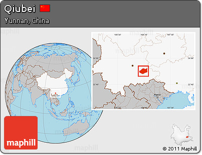 Gray Location Map of Qiubei, highlighted country