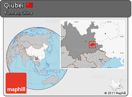Gray Location Map of Qiubei, highlighted country, highlighted parent region