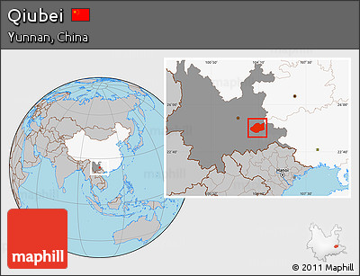 Gray Location Map of Qiubei, highlighted country, highlighted parent region