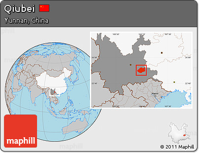 Gray Location Map of Qiubei, highlighted country, highlighted parent region