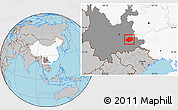 Gray Location Map of Qiubei, highlighted country, highlighted parent region