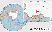 Gray Location Map of Qiubei, highlighted country, hill shading