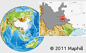 Physical Location Map of Qiubei, highlighted country, highlighted parent region