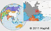 Political Location Map of Qiubei, highlighted country, highlighted parent region