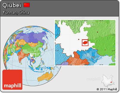 Political Location Map of Qiubei, highlighted parent region