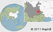 Savanna Style Location Map of Qiubei, highlighted country, highlighted parent region, hill shading
