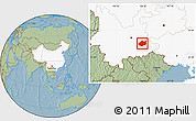 Savanna Style Location Map of Qiubei, highlighted country, hill shading