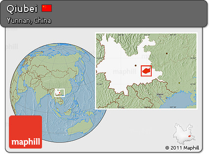 Savanna Style Location Map of Qiubei, highlighted parent region, hill shading