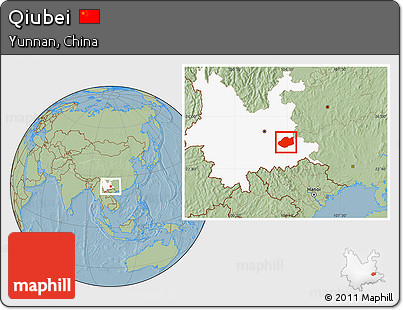 Savanna Style Location Map of Qiubei, highlighted parent region, hill shading