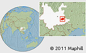 Savanna Style Location Map of Qiubei, highlighted parent region, hill shading
