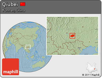 Savanna Style Location Map of Qiubei, hill shading