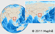 Shaded Relief Location Map of Qiubei, highlighted parent region, within the entire country