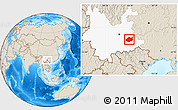 Shaded Relief Location Map of Qiubei, highlighted parent region