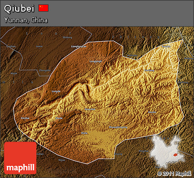 Physical Map of Qiubei, darken