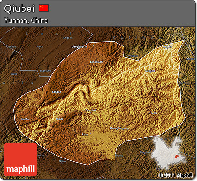 Physical Map of Qiubei, darken