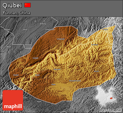 Physical Map of Qiubei, desaturated