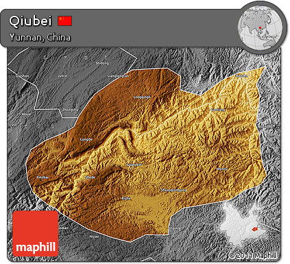 Physical Map of Qiubei, desaturated