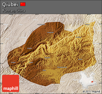 Physical Map of Qiubei, lighten