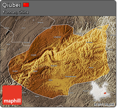 Physical Map of Qiubei, semi-desaturated