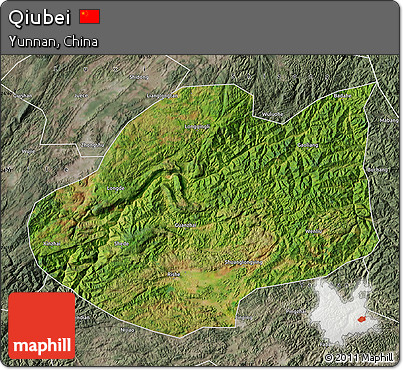 Satellite Map of Qiubei, semi-desaturated
