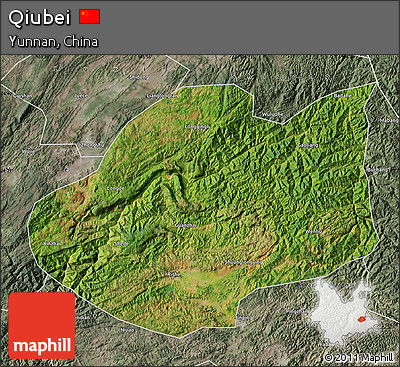 Satellite Map of Qiubei, semi-desaturated