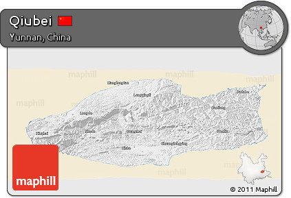 Classic Style Panoramic Map of Qiubei, single color outside