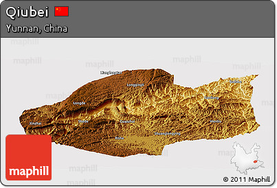 Physical Panoramic Map of Qiubei, cropped outside