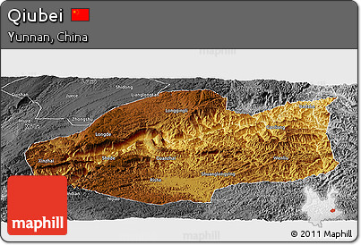 Physical Panoramic Map of Qiubei, desaturated