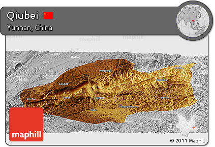 Physical Panoramic Map of Qiubei, lighten, desaturated