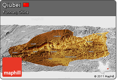 Physical Panoramic Map of Qiubei, lighten, desaturated