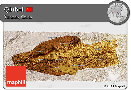 Physical Panoramic Map of Qiubei, lighten