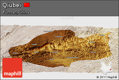 Physical Panoramic Map of Qiubei, lighten