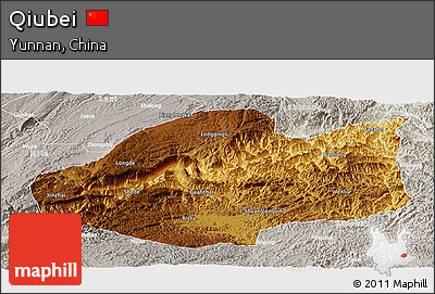 Physical Panoramic Map of Qiubei, lighten, semi-desaturated