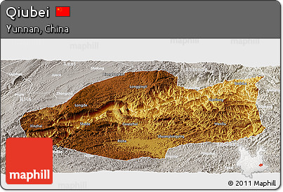 Physical Panoramic Map of Qiubei, lighten, semi-desaturated