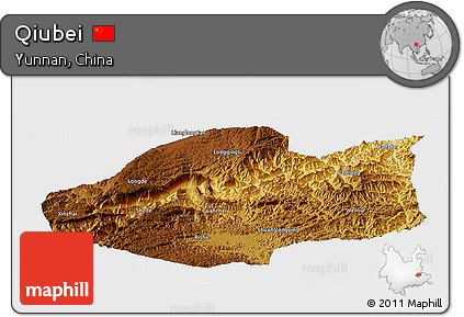 Physical Panoramic Map of Qiubei, single color outside