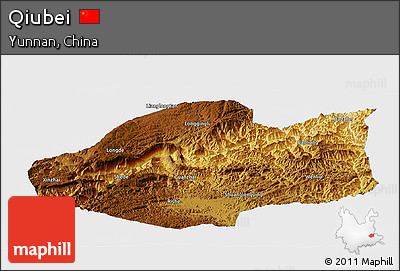 Physical Panoramic Map of Qiubei, single color outside