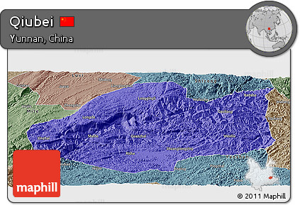 Political Panoramic Map of Qiubei, semi-desaturated