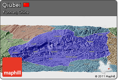 Political Panoramic Map of Qiubei, semi-desaturated