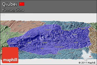 Political Panoramic Map of Qiubei, semi-desaturated